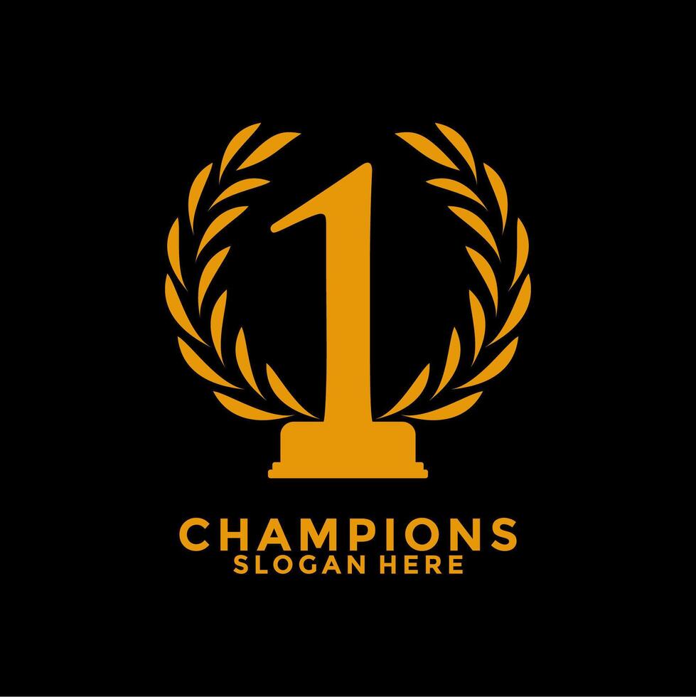 Trophy with Number One logo icon. champions trophy logo icon for winner award logo template vector