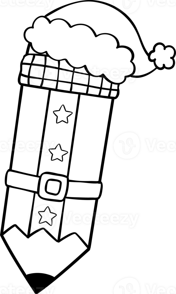 Groovy Christmas Pencil Santa Hand Drawn outline coloring image png