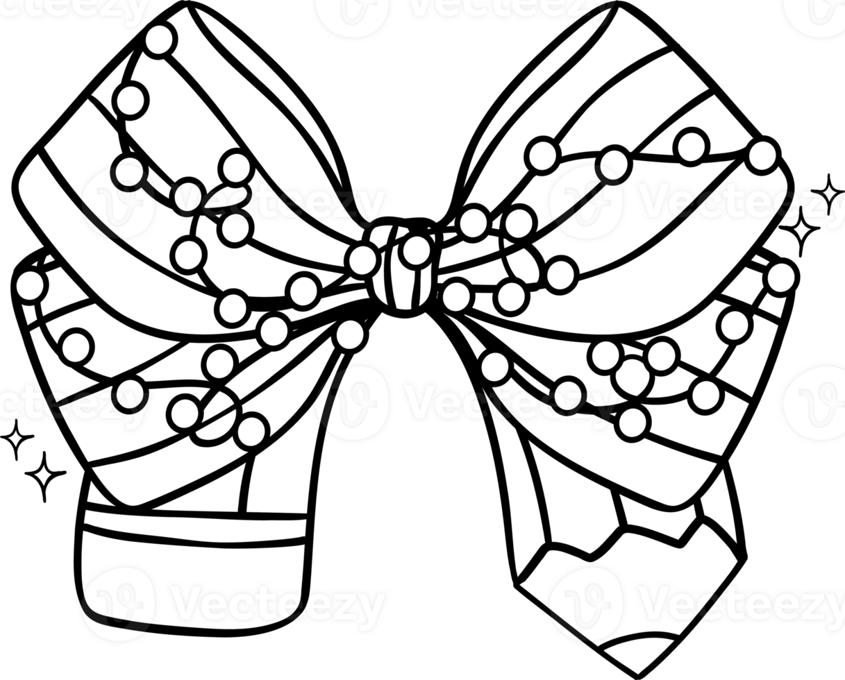 Coquette Christmas Pencil Bow shape outline coloring image png