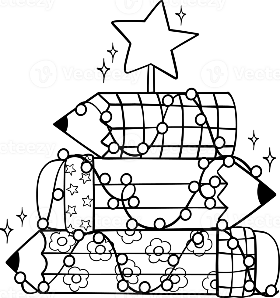 Groovy Christmas Pencil Tree outline coloring image png