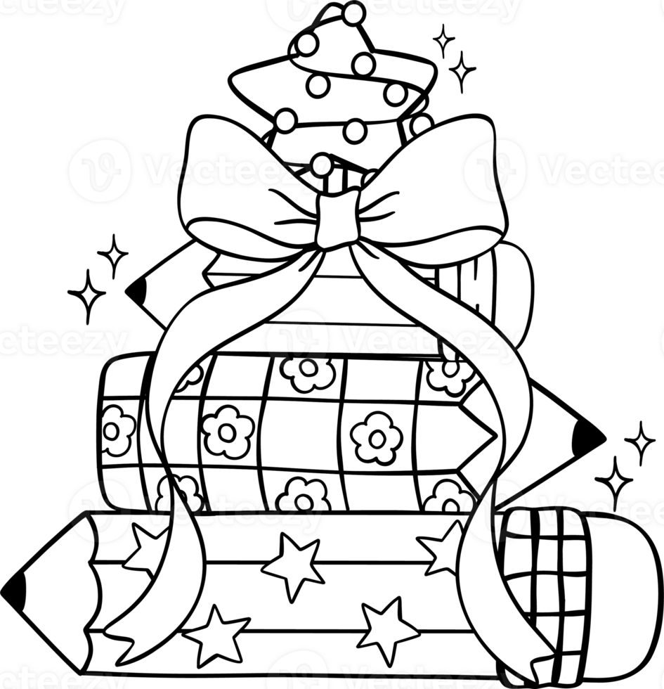 Groovy Christmas Pencil tree with Bow outline coloring image png