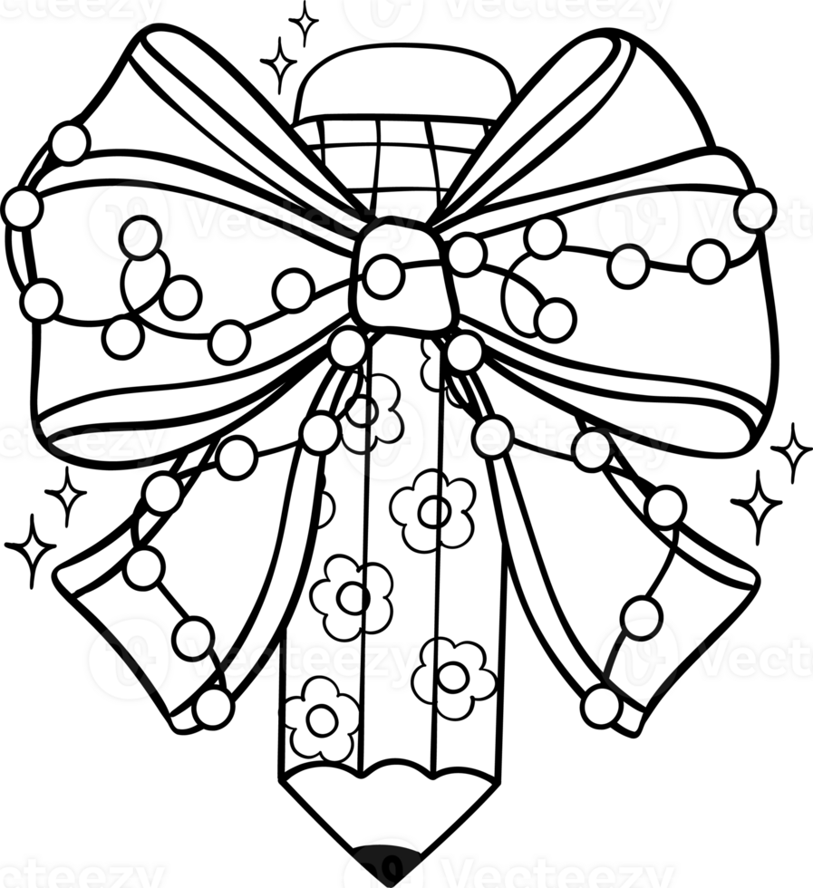 Groovy Christmas Pencil and Coquette Bow outline coloring image png