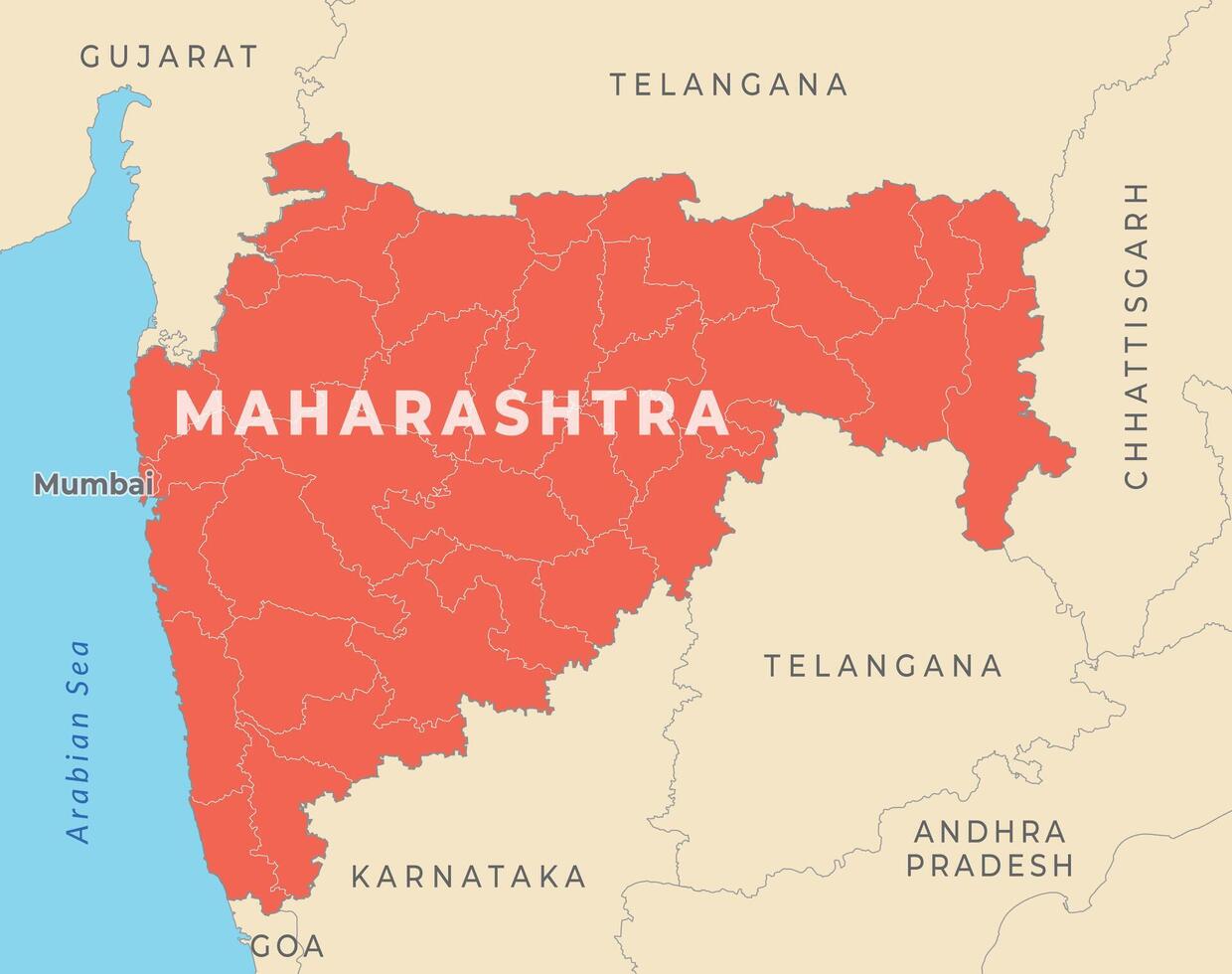 Maharashtra district map with neighbour state vector