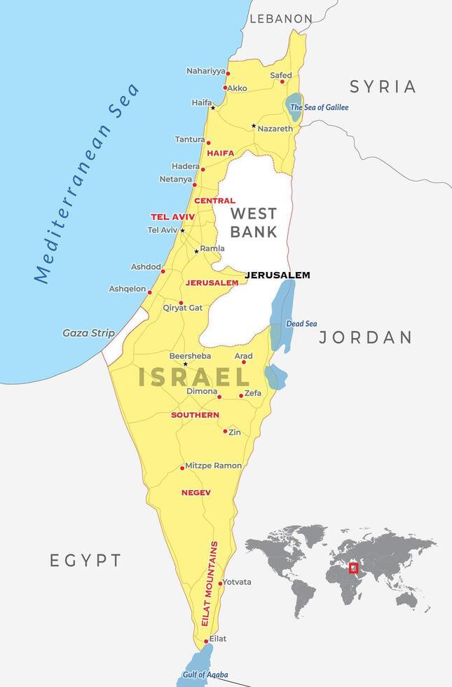 Israel map with capital Jerusalem and neighbour contries vector