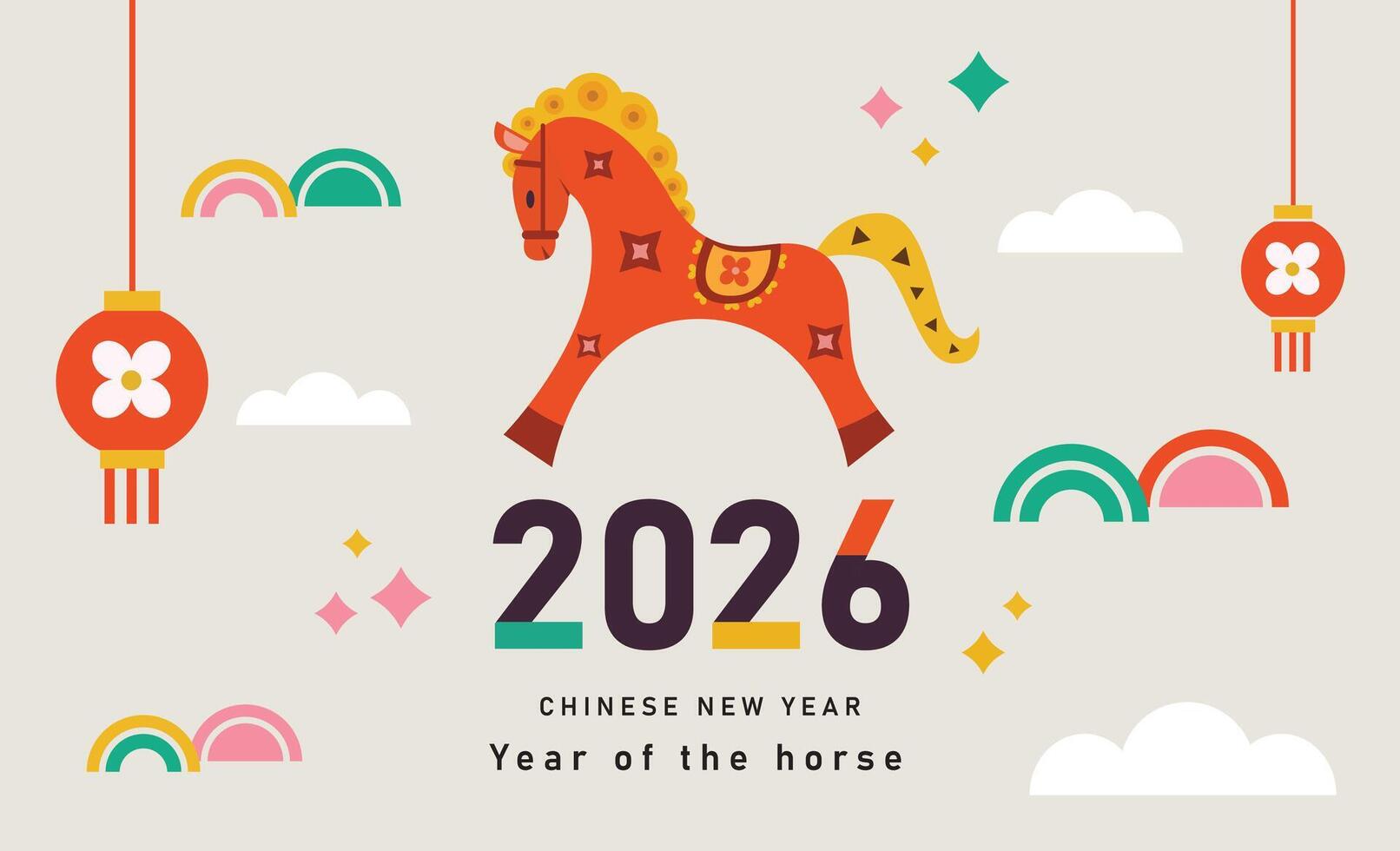 Chinese new year 2026 year of the horse red horse illustrations