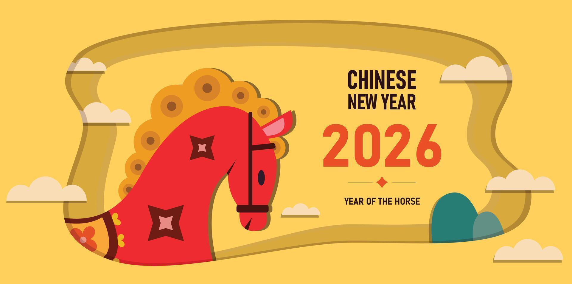 Lunar new year 2026, banner, social media story template, Chinese New Year 2026 , Year of the horse. Geometric modern style vector