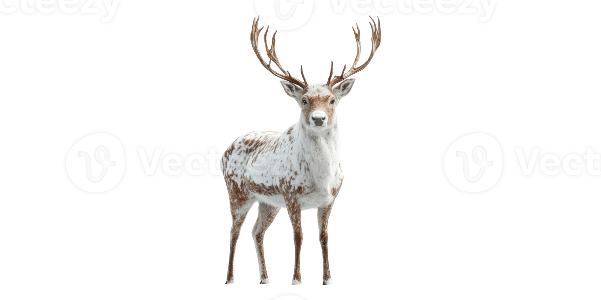 Elegant White Deer with Antlers Standing Isolated on Transparent Background. png
