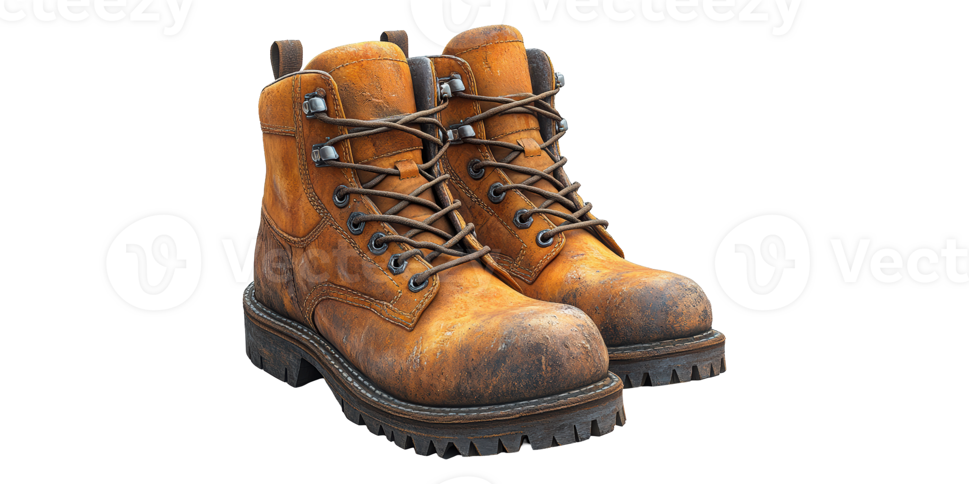Leather Work Boots Isolated on Transparent Background. png