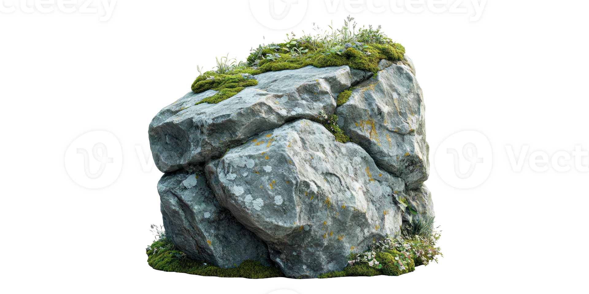 Moss-Covered Rock Cluster Isolated Representing Nature on Transparent Background. png