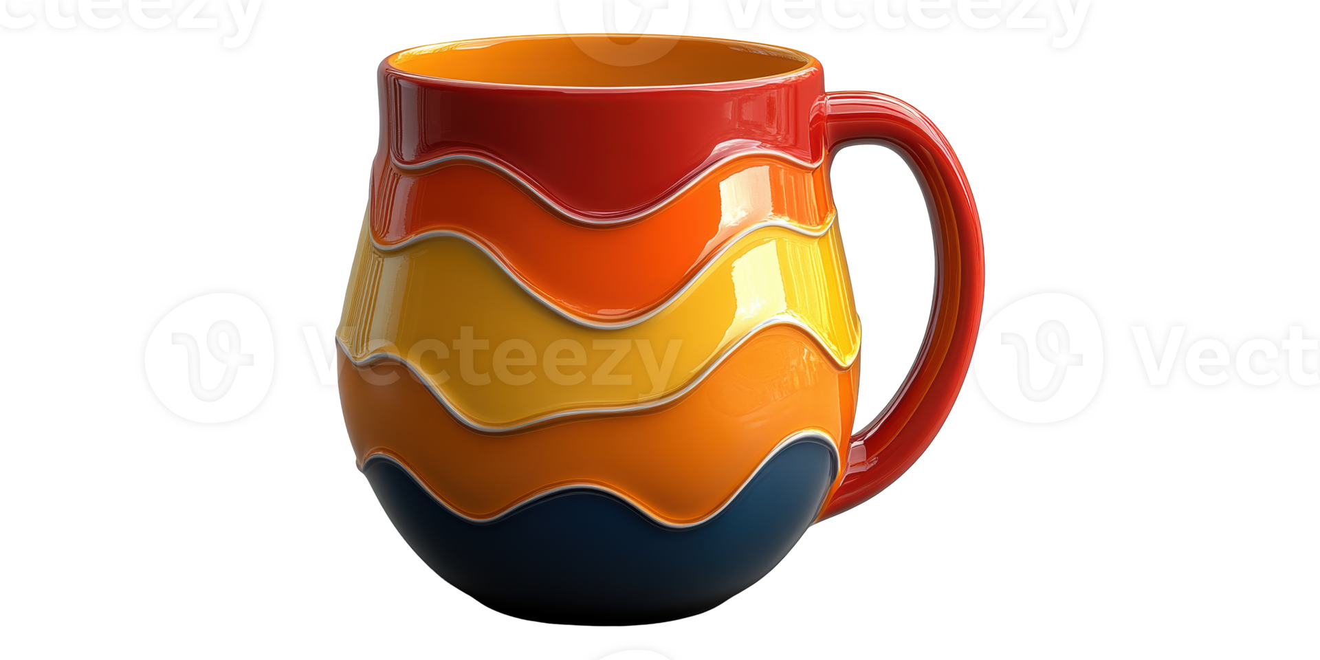 Colorful Ceramic Mug with Wavy Pattern Isolated on Transparent Background. png