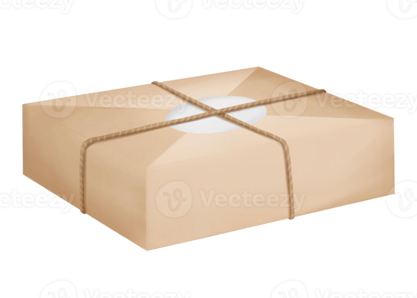 Package in recycled wrapping. Wrapping present box with kraft paper, organic Christmas tree decoration. Handmade, minimalism. Sustainability in holiday celebrations. Digital isolated illustration png