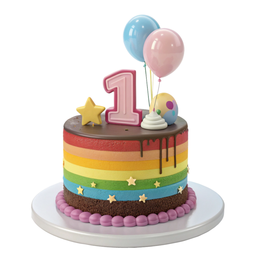 1st birthday cake with balloons transparent background png