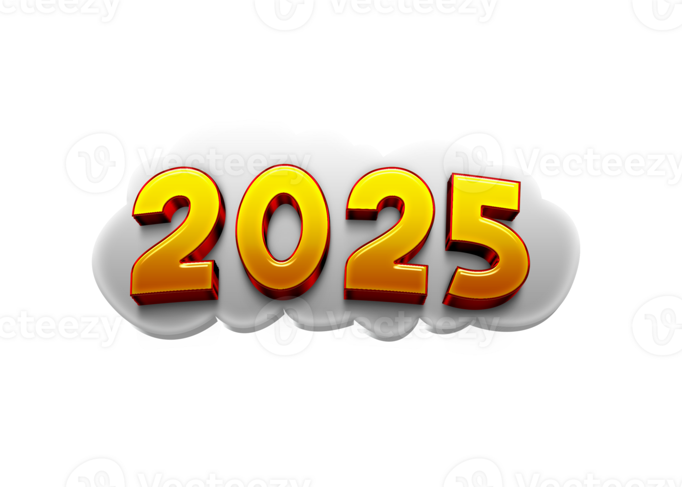 3D Golden 2025 Text with cloud Effect on transparent Background Modern New Year Design png