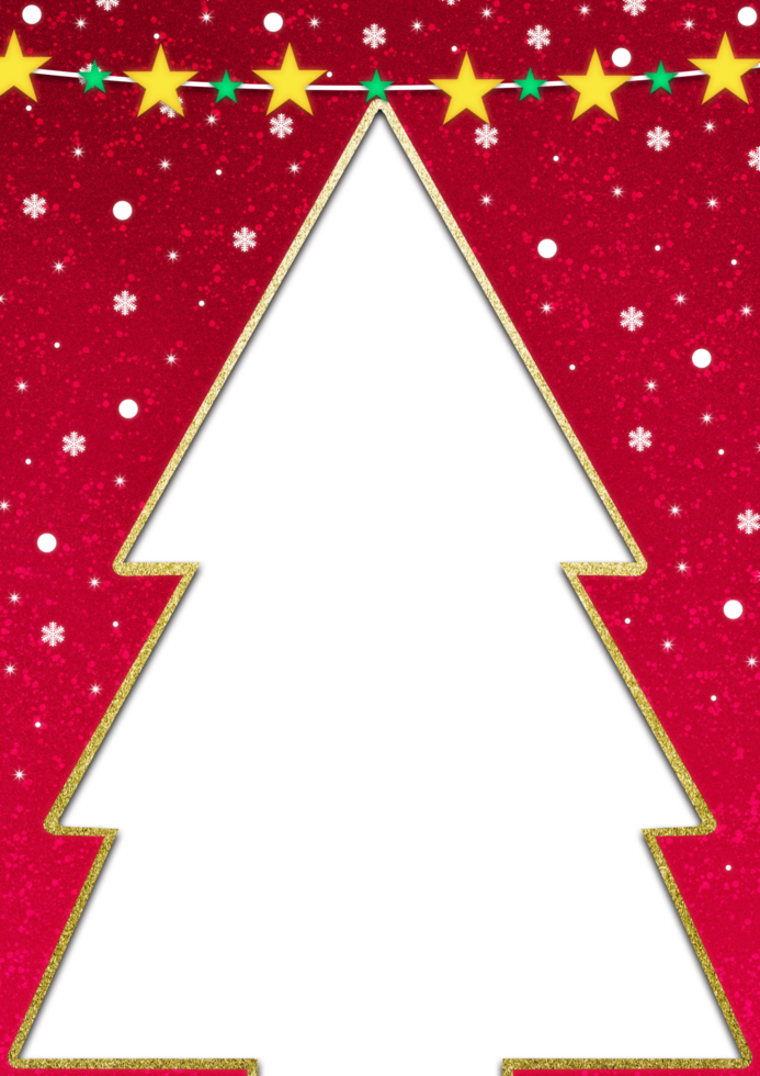 Christmas tree Frame on red background with snowflakes png