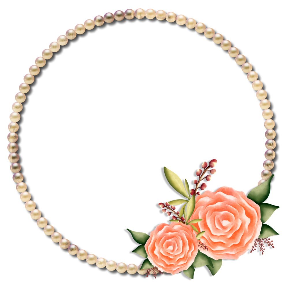 A round frame with pearls and roses png
