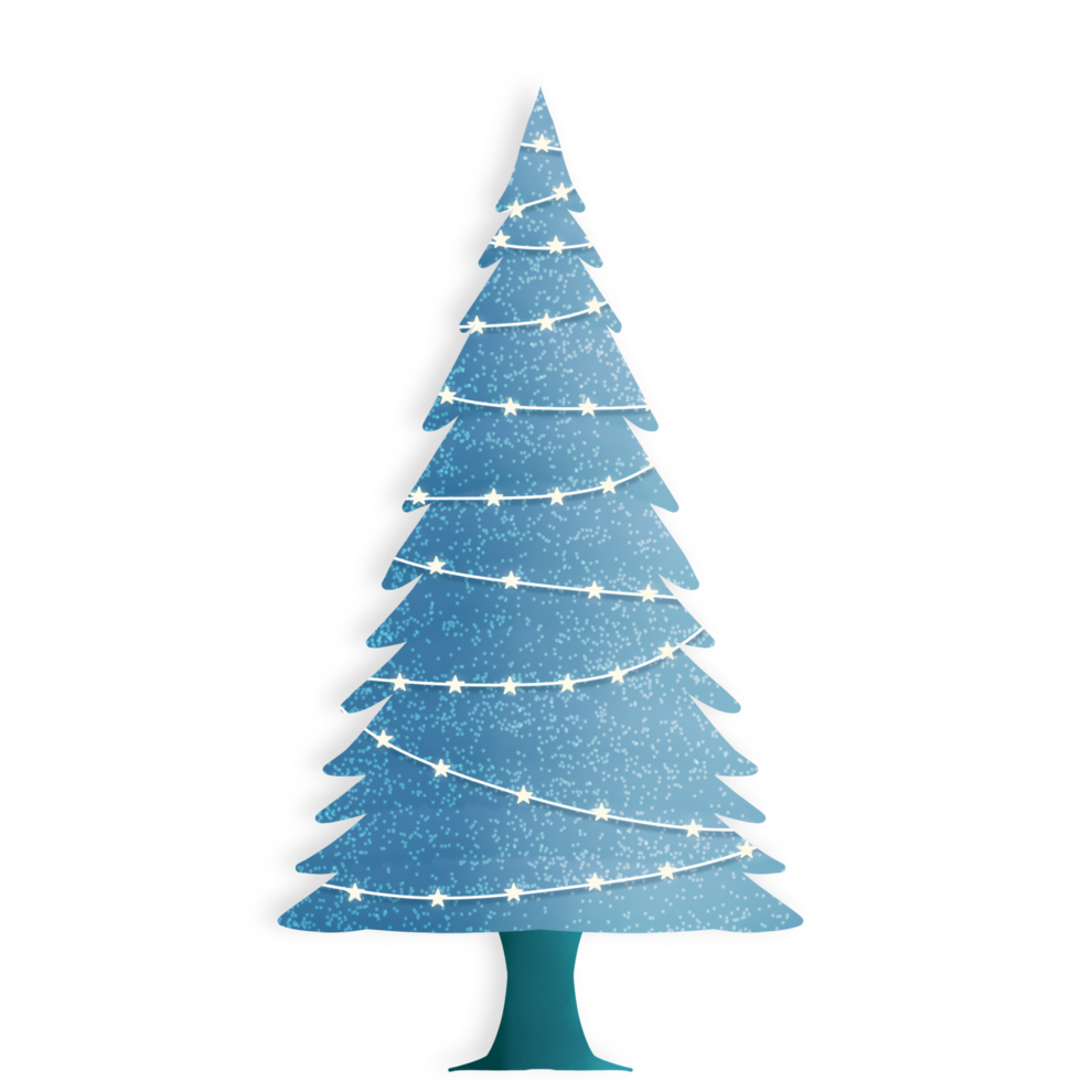 A blue christmas tree with lights on it png