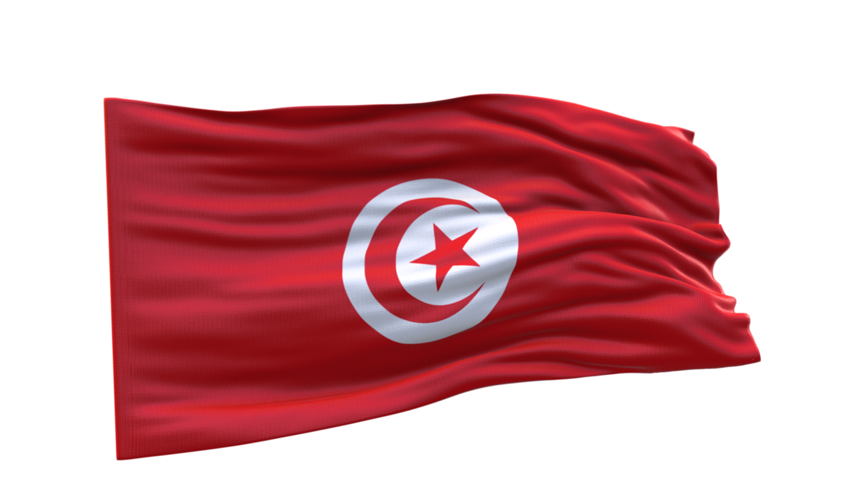 Tunisia Flag 3d render waving fabric textured clipart transparent background image png