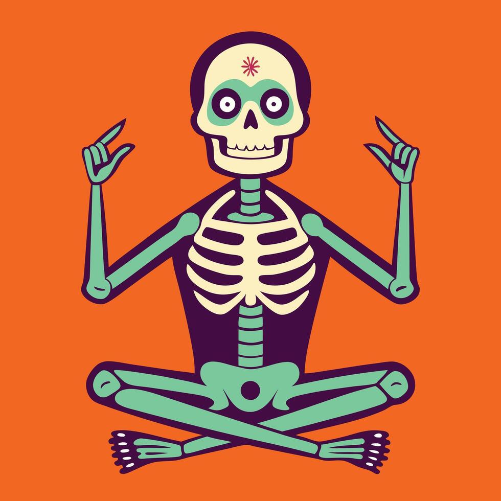 Flat Illustration of a skeleton sitting on a yoga mat vector