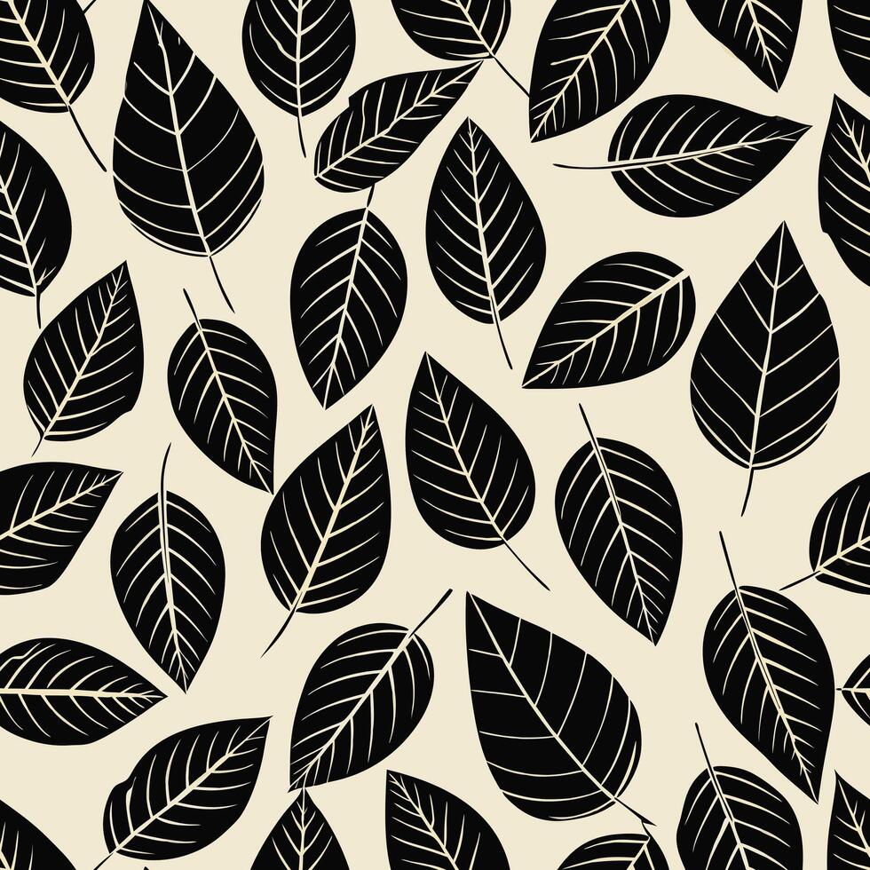 leaves pattern background with black and white lines. vector