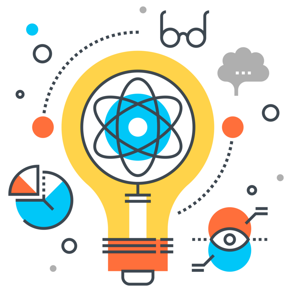 An image of a light bulb with an atom symbol png