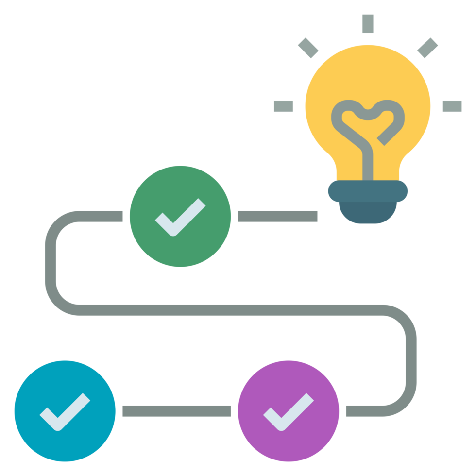 A light bulb with a check mark and a heart png