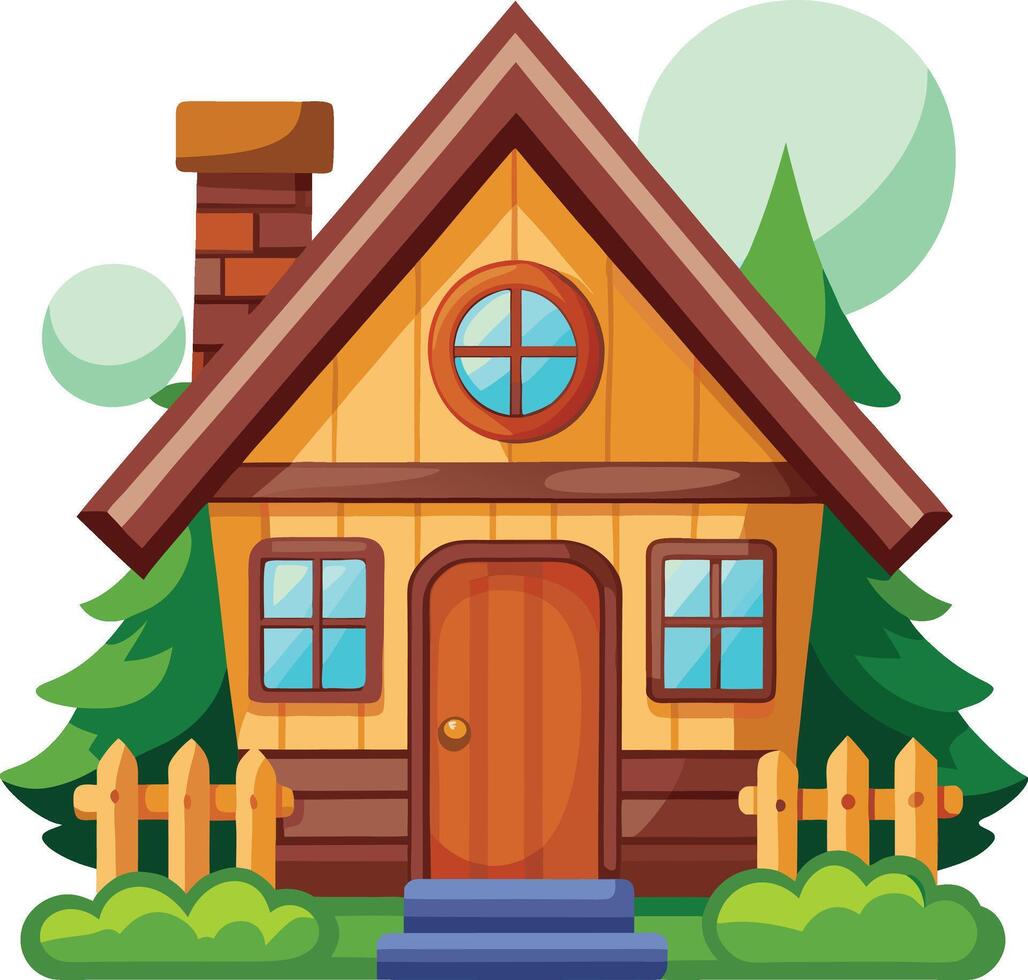 A wood house with a brown roof minimalistic design style vector