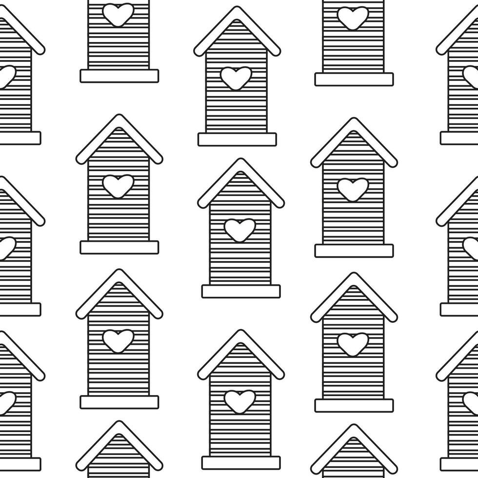 Seamless outline pattern of different bird feeders vector