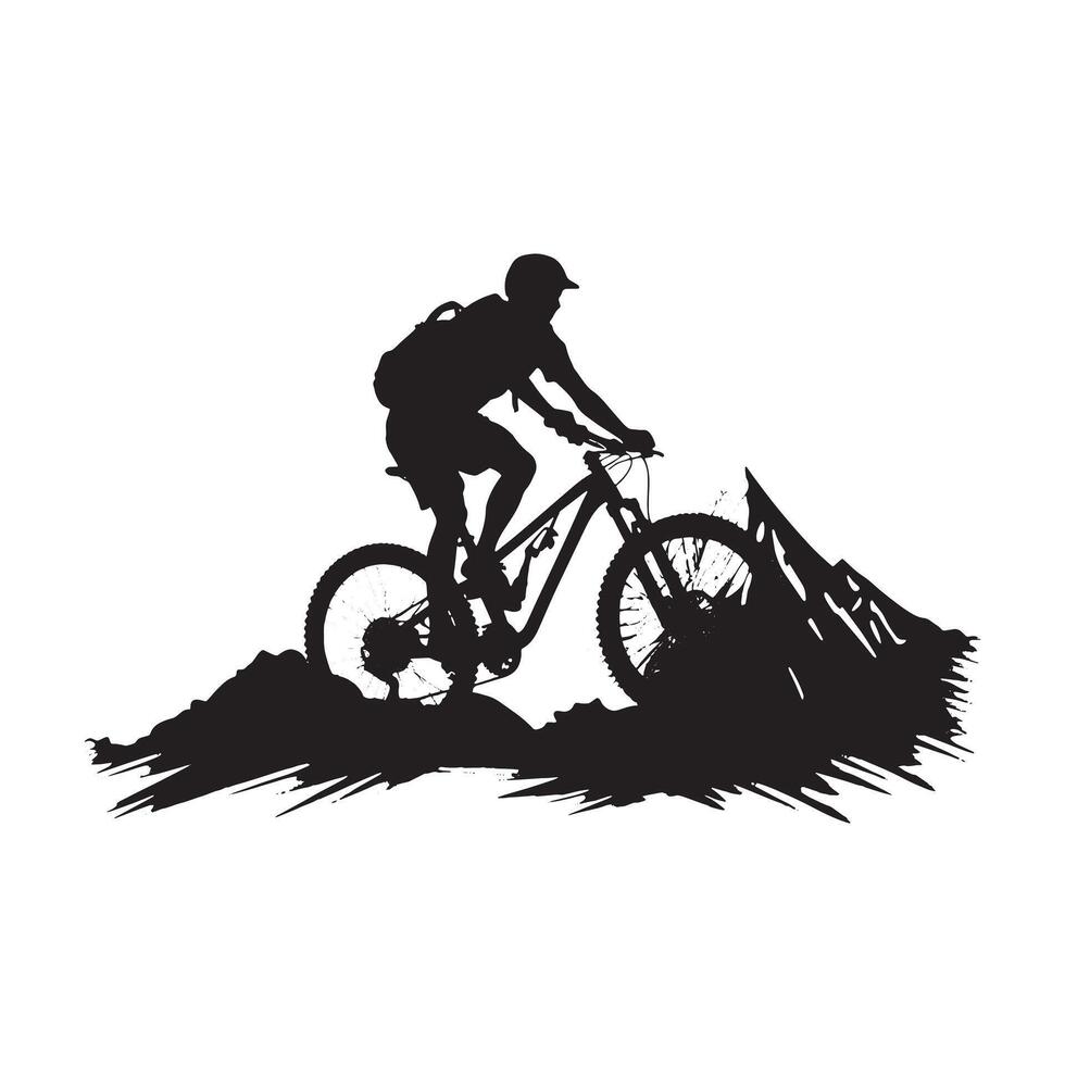 Mountain Bike Silhouette with Rider on White Background vector