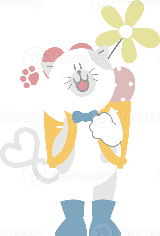 cute and lovely cat with basket of heart and flower, happy valentine's day, love concept png