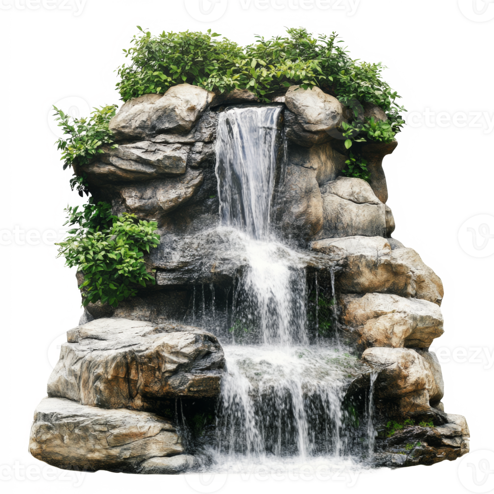 Water flowing over artificial rock formation. Small waterfall png