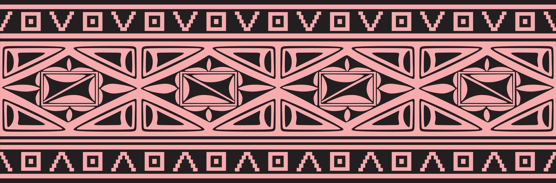 seamless pink and black border ornament. Native American tribes framework. vector