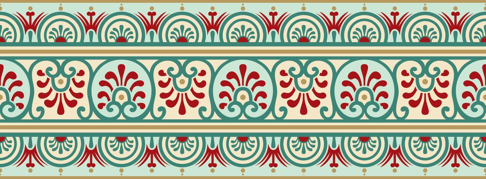 seamless color border, Pompeii frame. Endless Neopolitan ornament. Art of Ancient Rome. vector