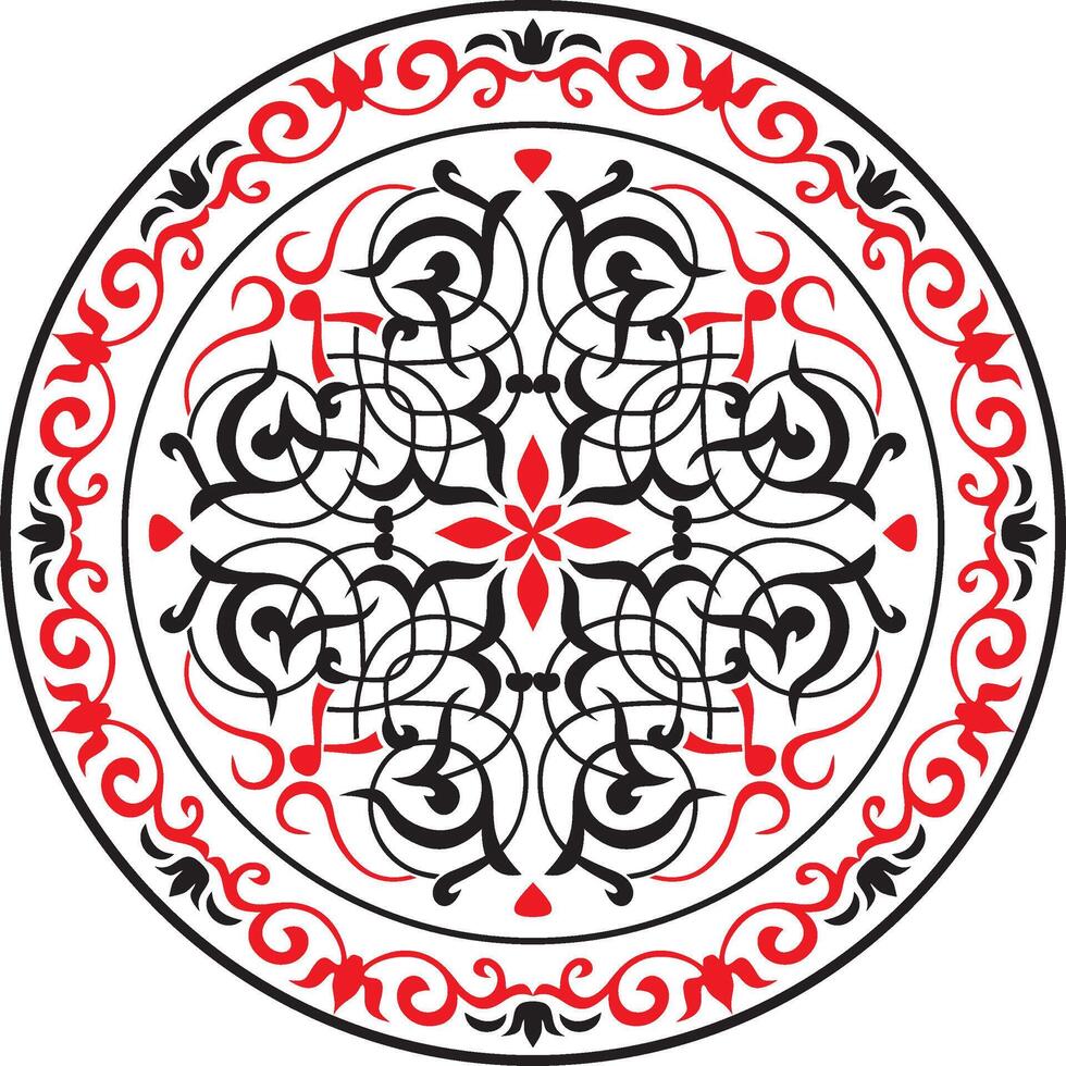 round classic European ornament, red with black. Floral pattern in a circle. Antiquity of ancient greece and the roman empire vector