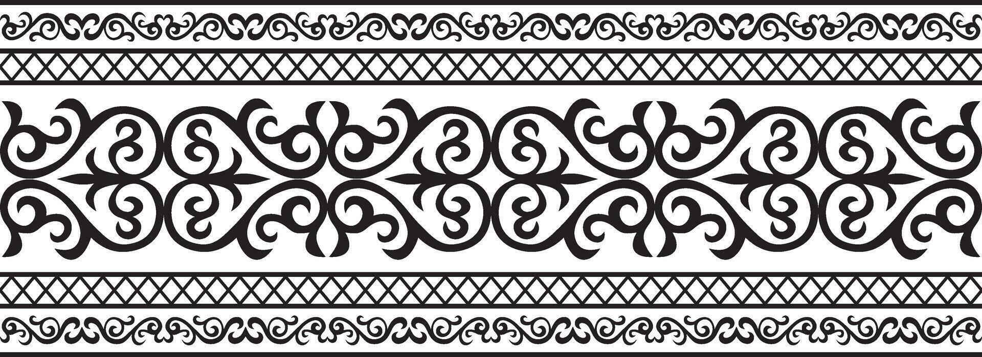 monochrome seamless Kazakh national ornament. Ethnic pattern of the nomadic peoples of the great steppe, the Turks. Border, frame Mongols, Kyrgyz, Buryats, Kalmyks. vector