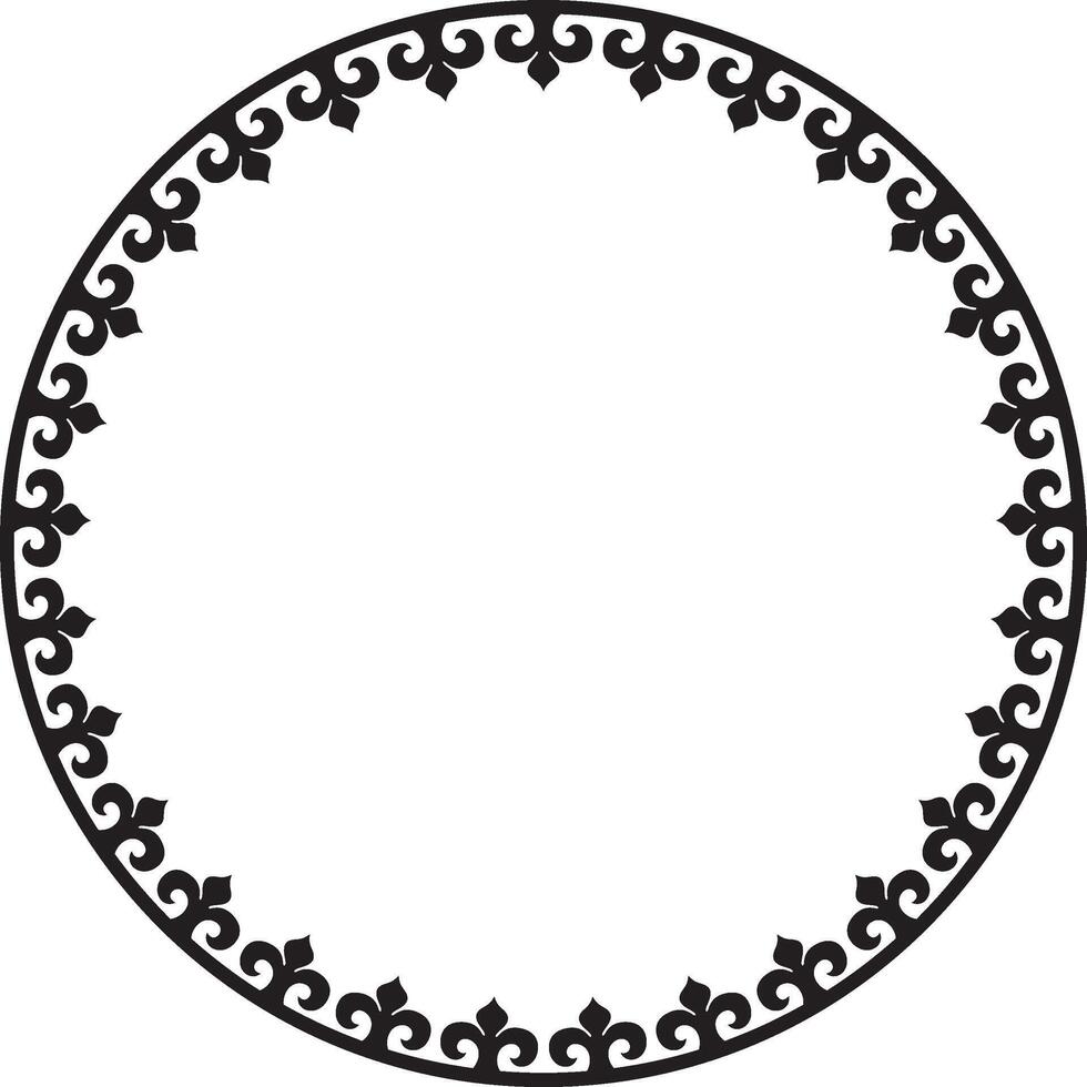 monochrome round patterned Kazakh national frame. Asian ornament in a circle. Border for sandblasting, laser and plotter cutting. Patterns of the nomadic peoples of the Great Stepp vector