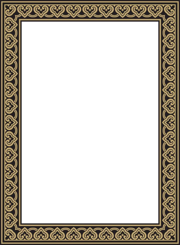 golden with black Chinese rectangle, frame. Square ornaments of oriental peoples, korea, taiwan, china, hong kong, indonesia vector