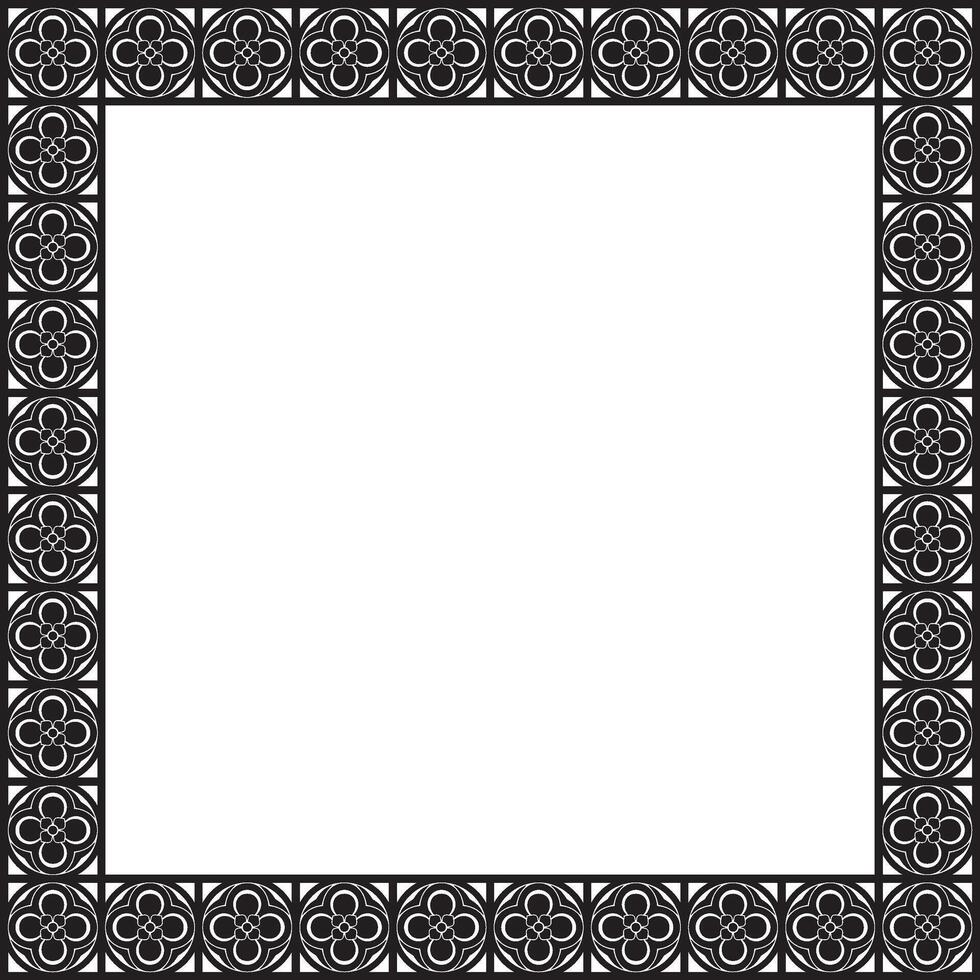black monochrome square gothic ornament. Medieval European silhouette, rectangle, border. Classic pattern of the Germans, Angles, Saxons, Franks. vector