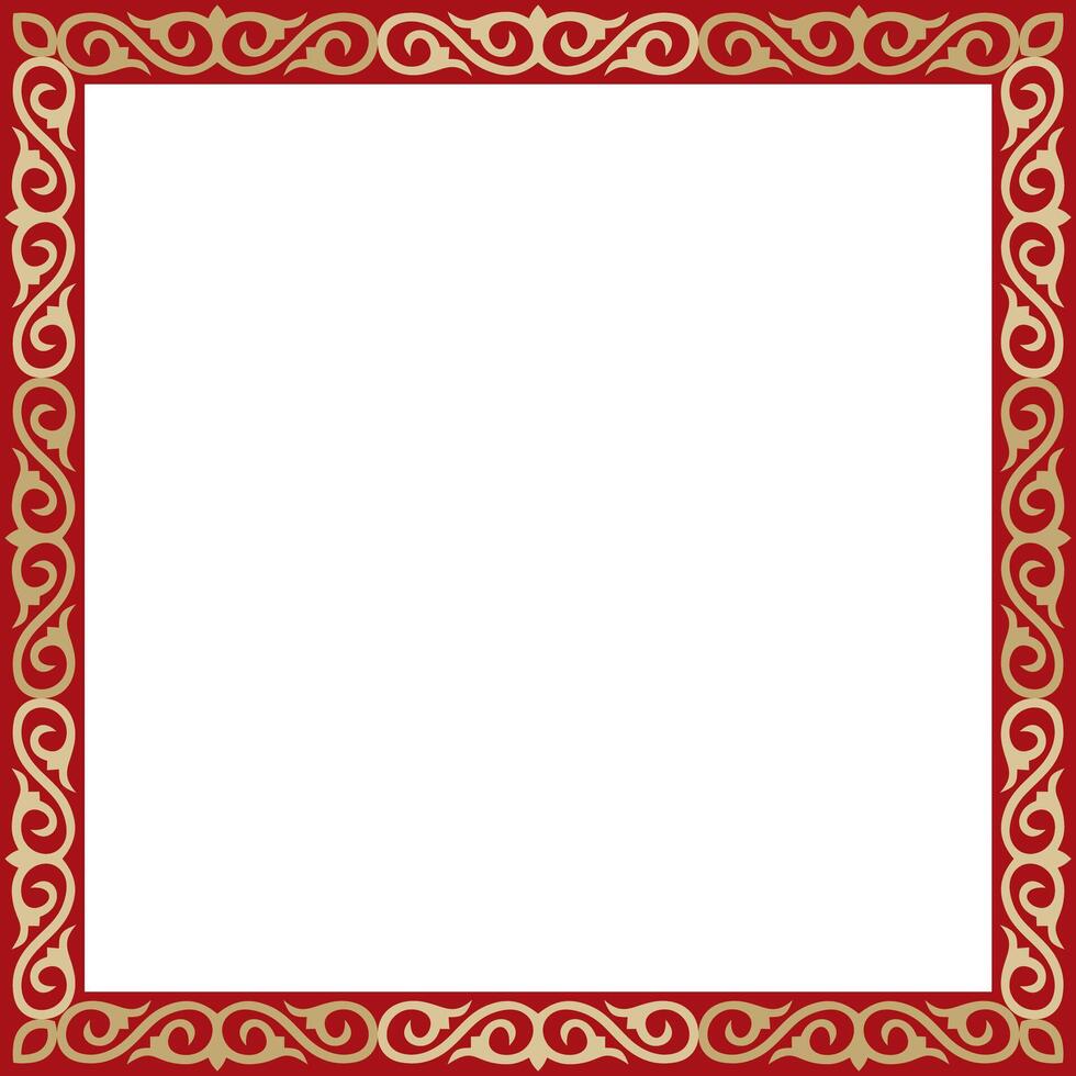 gold with red square Kazakh national ornament. Ethnic pattern of the peoples of the Great Steppe, vector