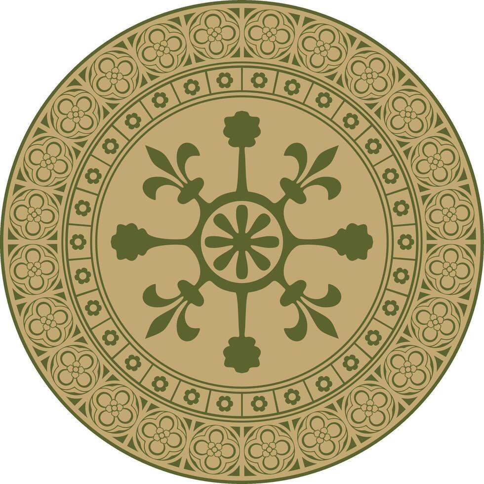 green with gold round gothic ornament. Medieval European circle, ring, border. Classic pattern of the Germans, Angles, Saxons, Franks. vector