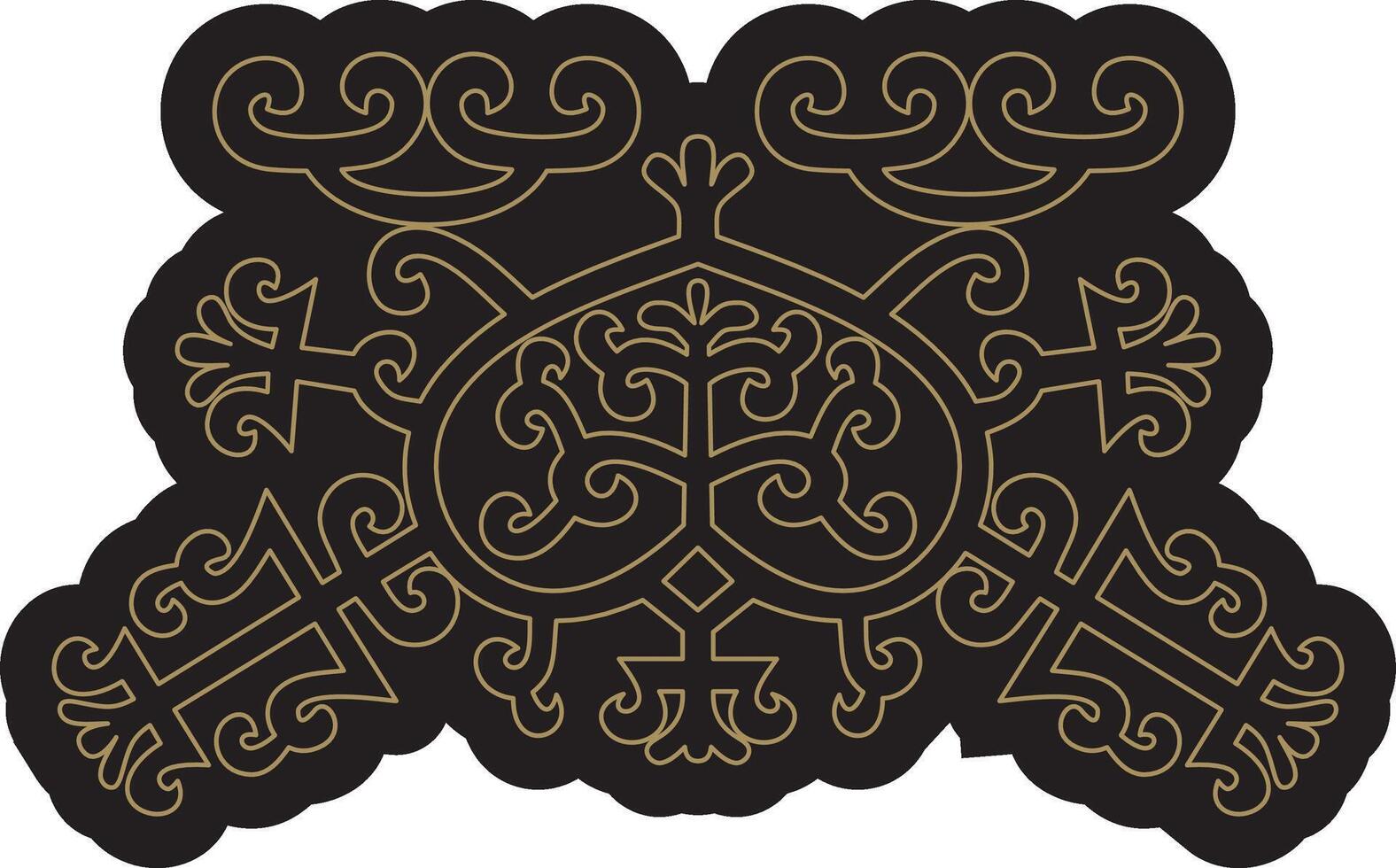 gold on a black background Yakut amulet. Ornament of the ancestors of the northern peoples of the tundra. Talisman, amulet, protection symbol of longevity and infinity vector