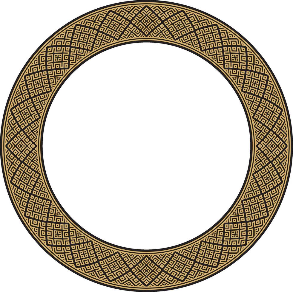golden round Belarusian national ornament. Ethnic circle gold border, Slavic peoples frame. vector