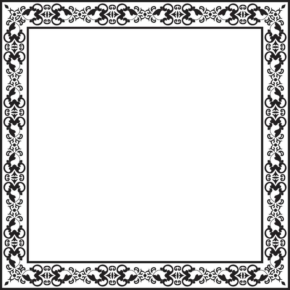 square black monochrome ancient Russian ornament. Slavic rectangle, border, frame. Painting of the royal chambers. vector