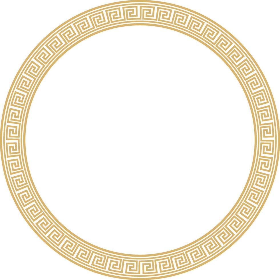 round golden greek frame. Classic meander ornament. Border Ancient Greece, Roman Empire. vector