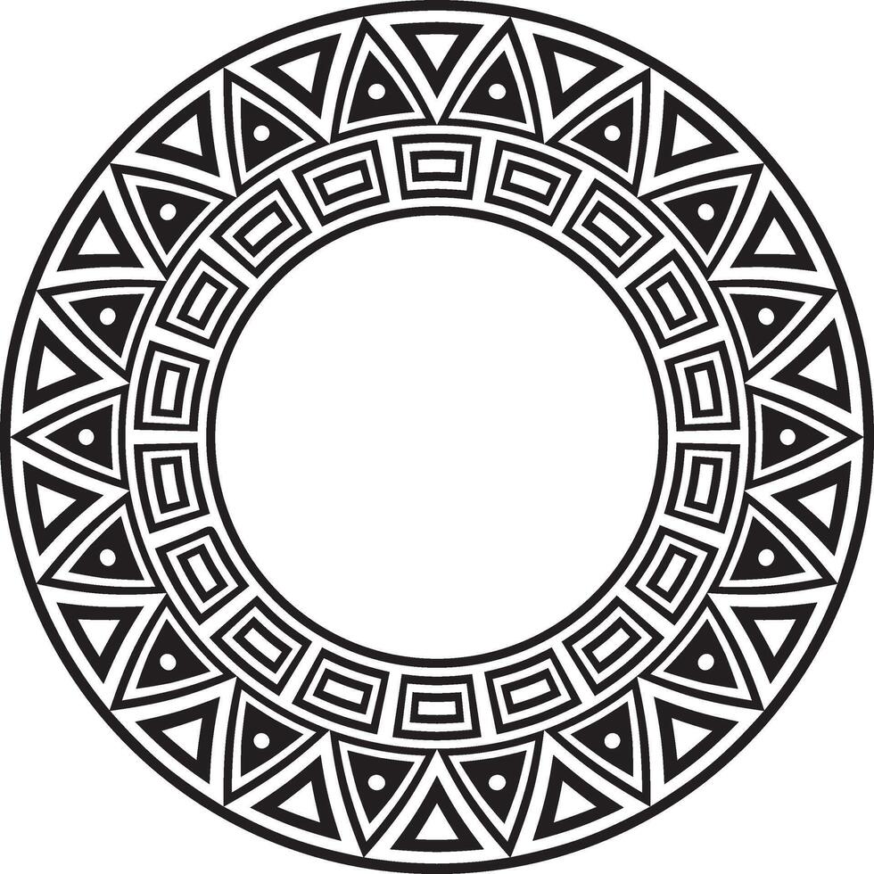 Native American round monochrome pattern. Geometric shapes in a circle. National ornament of the peoples of America, Maya, Aztecs, Incas. vector