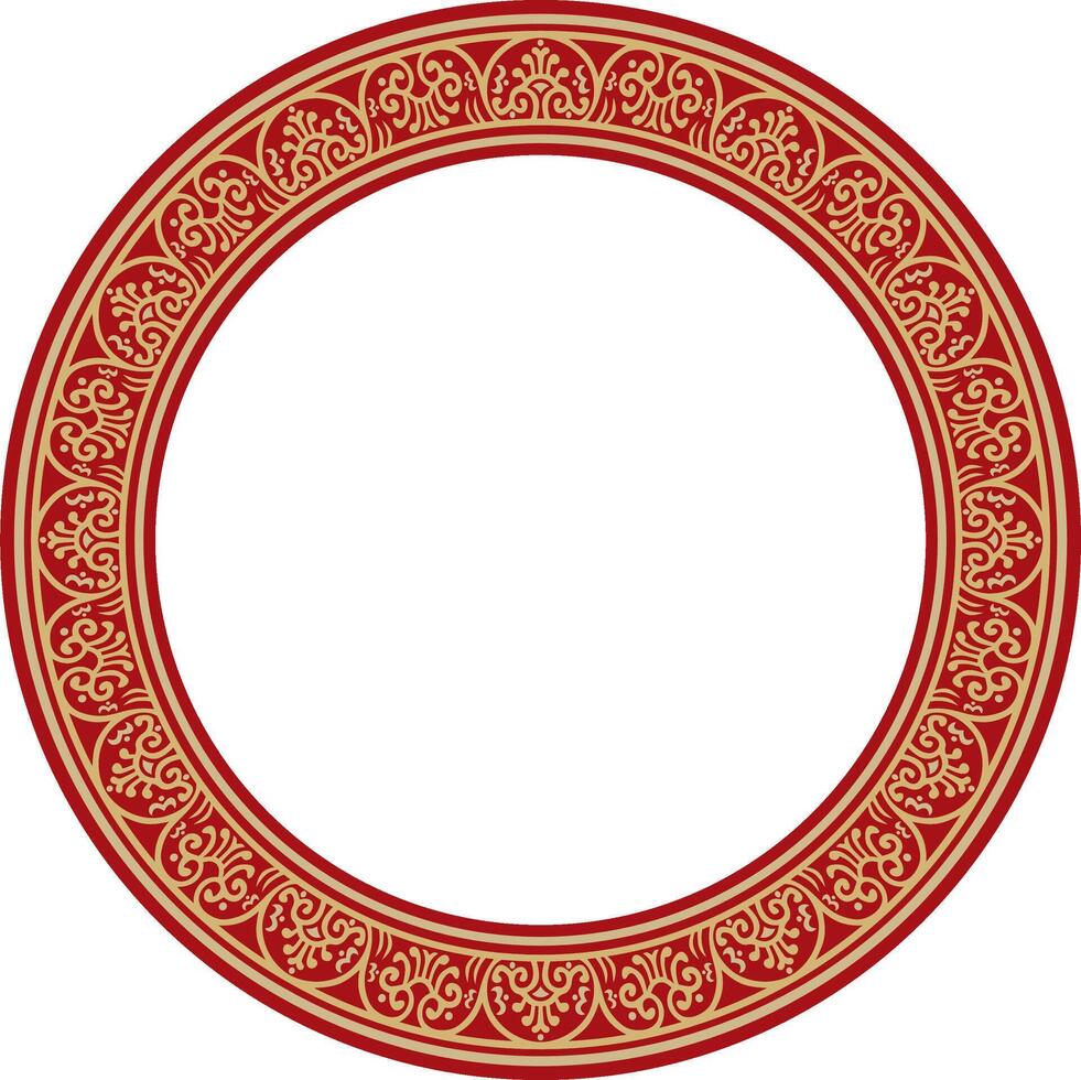 round gold with red border, frame, Pompeii ring. Circle Neopolitan ornament. Art of Ancient Rome. vector