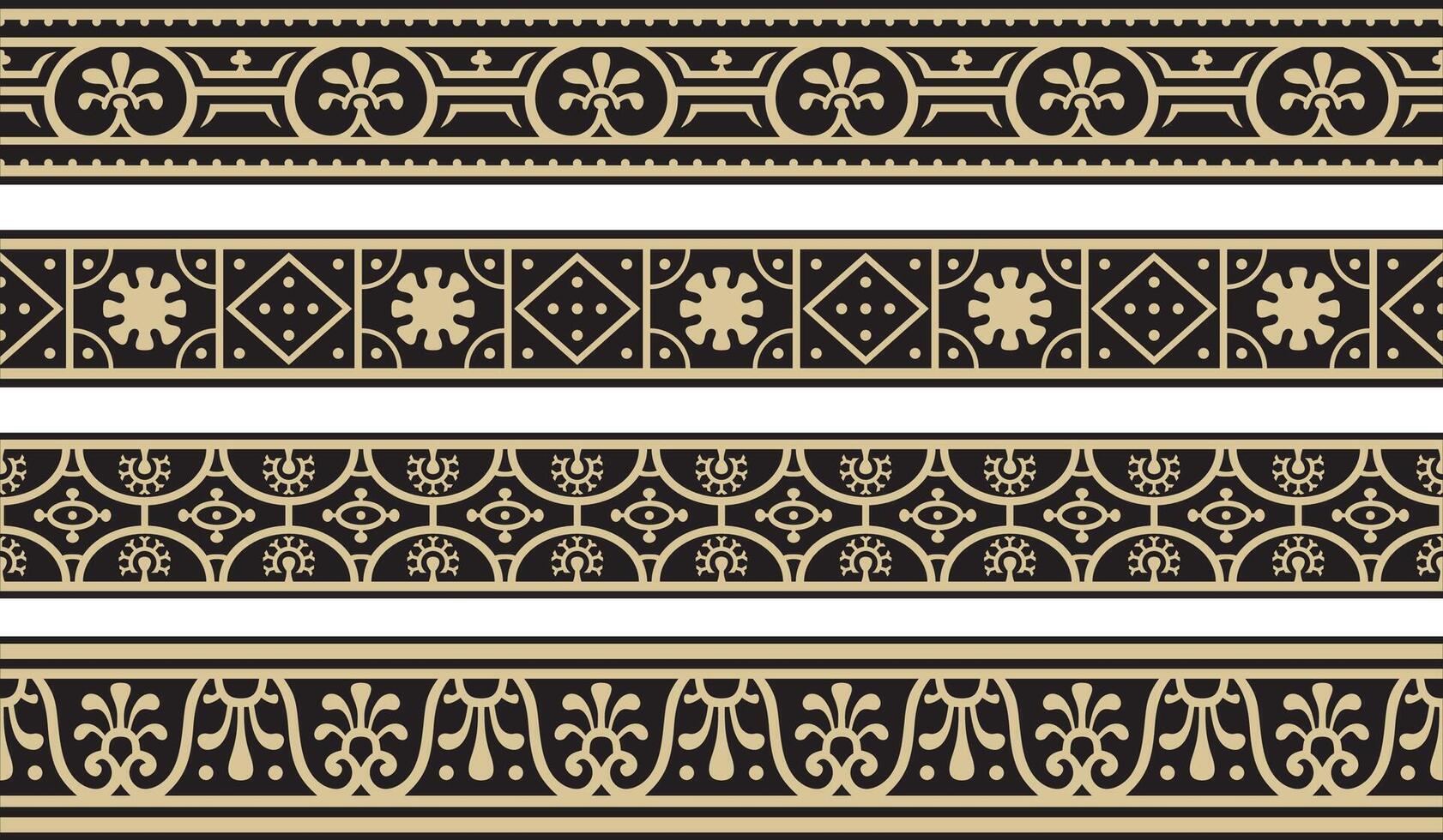 seamless gold and black border, Pompeii frame. Endless Neopolitan ornament. Art of Ancient Rome. vector