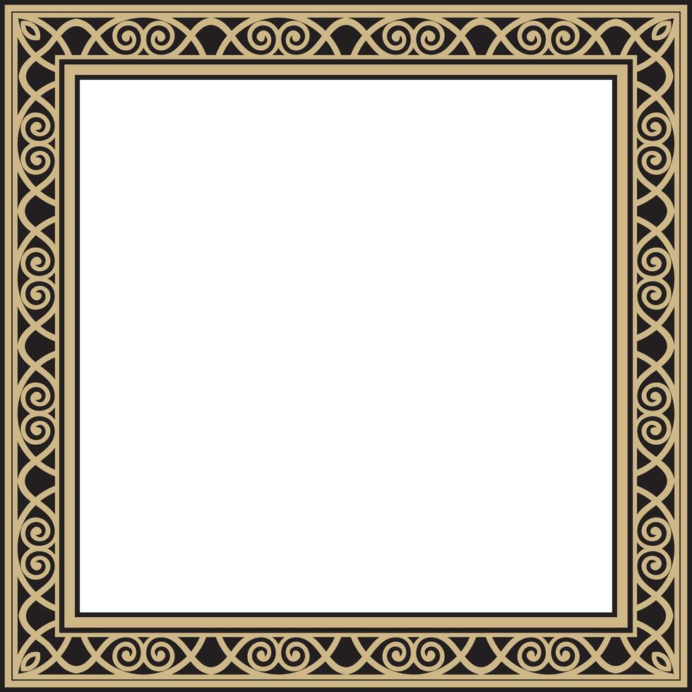 gold and black square classic renaissance ornament. Endless european border, revival style frame. vector