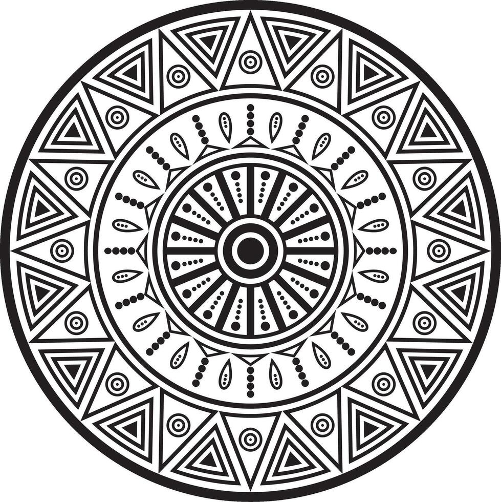 monochrome Aztec ritual circle. Geometric round Native American ornament. Jewelry of ancient shamans.... vector