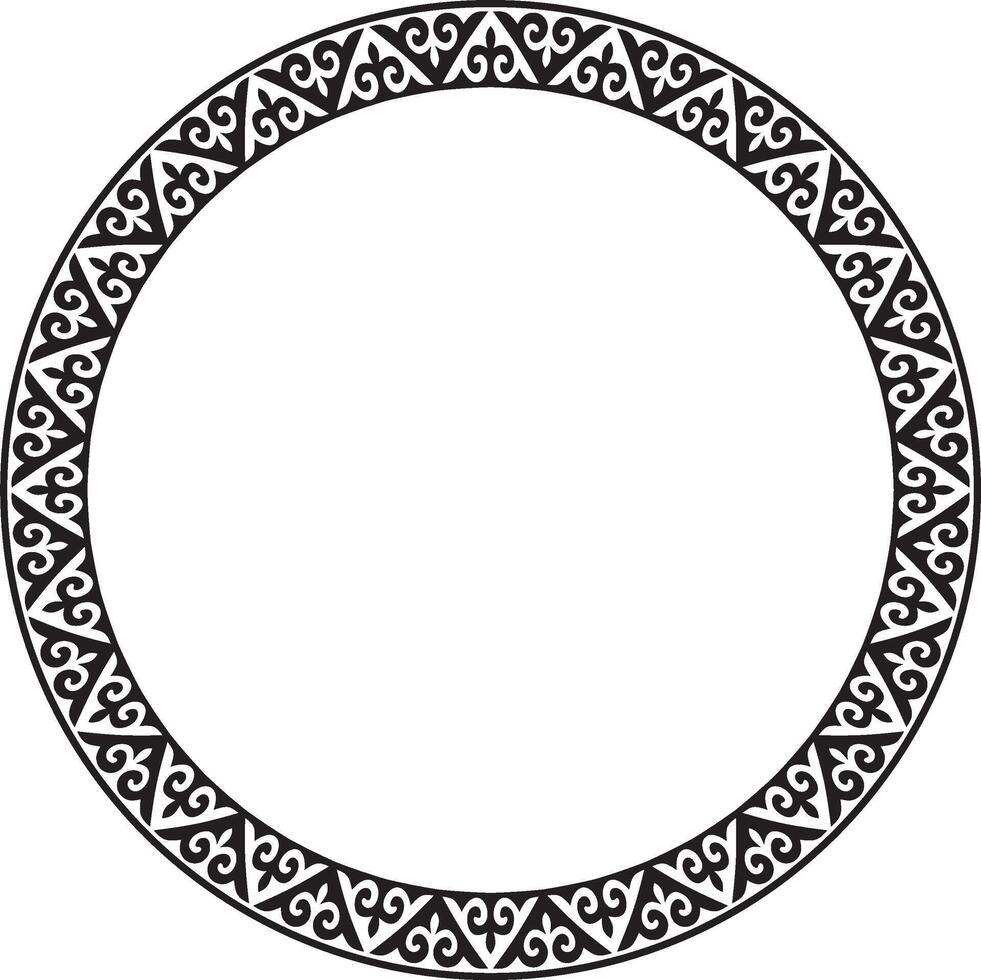 monochrome Kazakh national round pattern, frame. Ethnic ornament of the nomadic peoples of Asia, the Great Steppe, Kazakhs, Kirghiz, Kalmyks, Mongols, Buryats, Turkmens vector