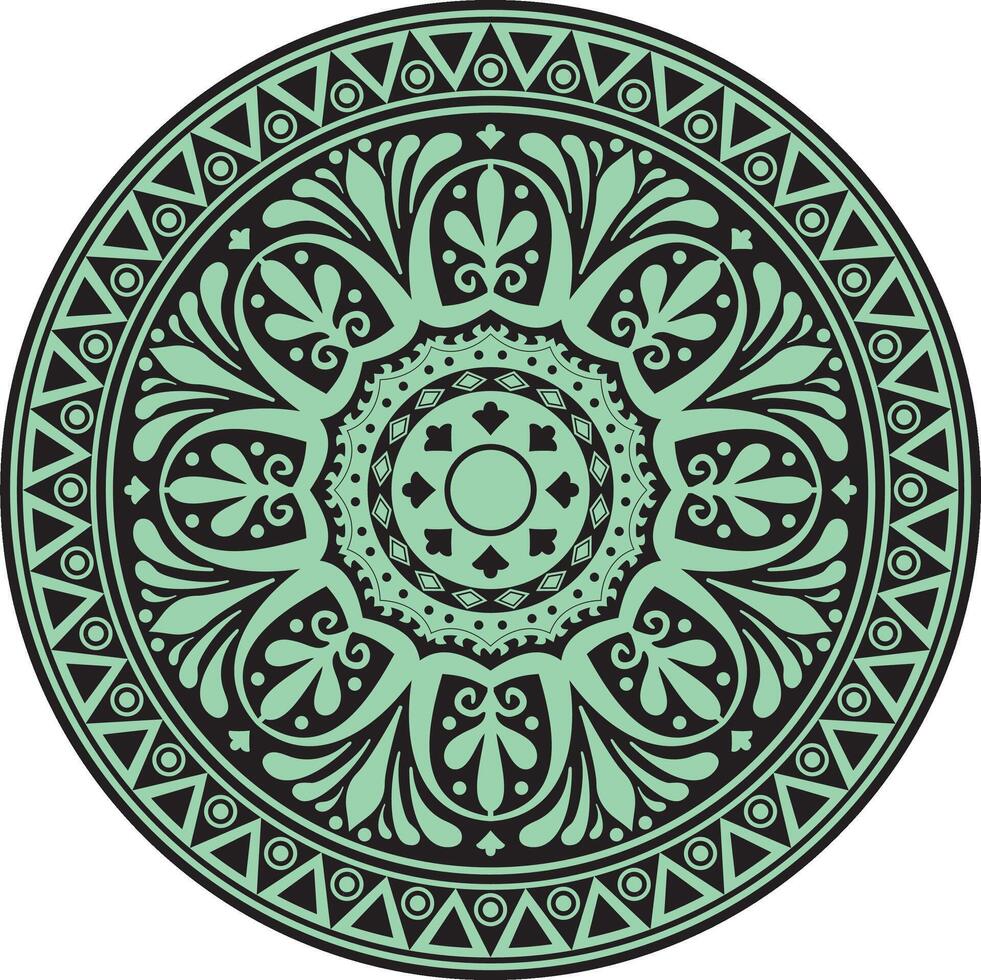 green and black round classical ornament of Ancient Greece and Roman Empire. Circle, Arabesque, Byzantine pattern vector